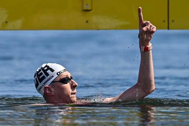 Bilder des Jahres 2023, Sport 07 Juli Sport Themen der Woche KW28 Florian Wellbrock of Germany reacts after competing in the Men s 10 km Final during the 20th World Aquatics Championships at the Seaside Momochi Beach Park in Fukuoka (Japan), July 16th, 2023. AndreaXMasini