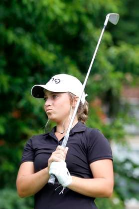 SYLVANIA, OH - JULY 15: Amateur Mia Hammond plays her tee shot on the 14th hole during the third round of the Dana Open on July 15, 2023, at Highland Meadows Golf Club in Sylvania, Ohio. (Photo by Brian Spurlock Icon Sportswire) GOLF: JUL 15 LPGA, Golf Damen Dana Open EDITORIAL USE ONLY Icon230715085