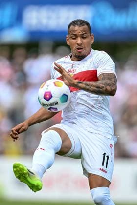 15 07 2023, Reutlingen, Germany, Stadion an der Kreuzeiche, SSV Reutlingen vs VfB Stuttgart Friendly Match, Juan Jose Perea VfB Stuttgart in action, on the ball, single action Photo H Langer, H Langer Reutlingen Stadion an der Kreuzeiche Germany 541_ SSVVFB20230715_054 Langer-541