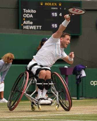 Tennis - 2023 Wimbledon Championships - Week Two - Day Fourteen - All England lawn Tennis & Racquet Club, Wimbledon - Sunday 16th Mens singles Wheelchair final - Tokito Oda (JPN) v Alfie Hewett (GBR) Alfie Hewett (GBR) 