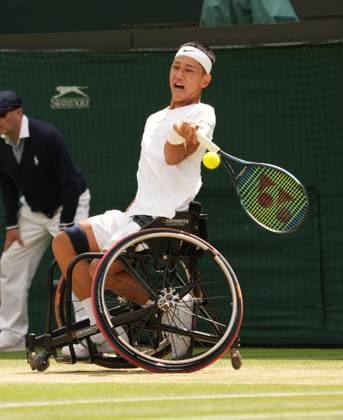 Tennis - 2023 Wimbledon Championships - Week Two - Day Fourteen - All England lawn Tennis & Racquet Club, Wimbledon - Sunday 16th Mens singles Wheelchair final - Tokito Oda (JPN) v Alfie Hewett (GBR) Tokito Oda (JPN) 