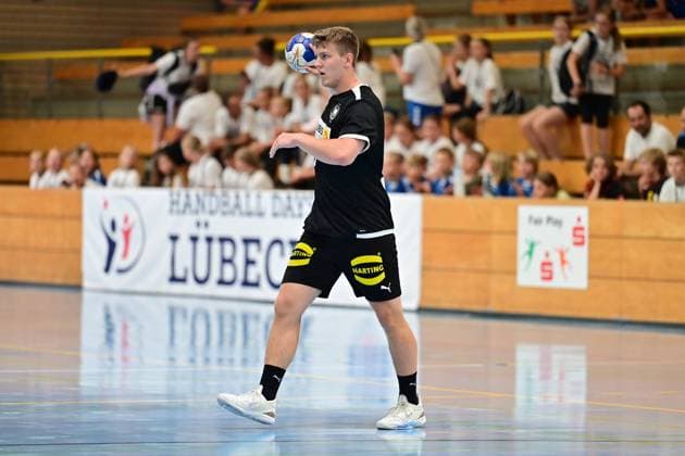 Handball I Juniors I 27 Handball Days Lübeck I Nations Cup I Germany mU19 Iceland mU19 I 14 07 2023 close-up, single photo, crop, portrait, portrait, single photo, single photo, body Fritz Leon Haake 6, Germany mU19 Lübeck Hansehalle Schleswig Holstein Germany Copyright: xLobeca WolfxGebhardtx