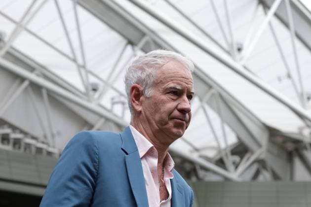 16th July 2023; All England Lawn Tennis and Croquet Club, London, England: Wimbledon Tennis Tournament; Mens singles final on centre court: John McEnroe takes his position for commentary on the game  ActionPlus12531922 JohnxPatrickxFletcher