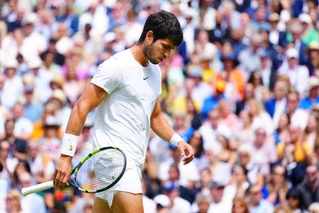 Mandatory Credit: Photo by Javier Garcia Shutterstock (14011311bx) Carlos Alcaraz during the Men s Singles final Wimbledon Tennis Championships, Day 14, The All England Lawn Tennis and Croquet Club, London, UK - 16 Jul 2023 Wimbledon Tennis Championships, Day 14, The All England Lawn Tennis and Croquet Club, London, UK - 16 Jul 2023  Copyright: xJavierxGarcia Shutterstockx 14011311bx