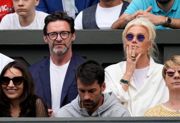 Mandatory Credit: Photo by Dave Shopland Shutterstock (14011307ce) Hugh Jackman and Deborra-Lee Furness watching the action on Centre Court Wimbledon Tennis Championships, Day 14, The All England Lawn Tennis and Croquet Club, London, UK - 16 Jul 2023 Wimbledon Tennis Championships, Day 14, The All England Lawn Tennis and Croquet Club, London, UK - 16 Jul 2023  Copyright: xDavexShopland Shutterstockx 14011307ce