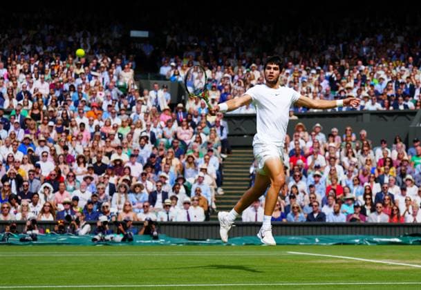 Mandatory Credit: Photo by Javier Garcia Shutterstock (14011311dv) Carlos Alcaraz during the Men s Singles final Wimbledon Tennis Championships, Day 14, The All England Lawn Tennis and Croquet Club, London, UK - 16 Jul 2023 Wimbledon Tennis Championships, Day 14, The All England Lawn Tennis and Croquet Club, London, UK - 16 Jul 2023  Copyright: xJavierxGarcia Shutterstockx 14011311dv