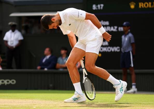 Mandatory Credit: Photo by Ella Ling Shutterstock (14011309ee) Novak Djokovic dejected during the Men s Singles final Wimbledon Tennis Championships, Day 14, The All England Lawn Tennis and Croquet Club, London, UK - 16 Jul 2023 Wimbledon Tennis Championships, Day 14, The All England Lawn Tennis and Croquet Club, London, UK - 16 Jul 2023  Copyright: xEllaxLing Shutterstockx 14011309ee