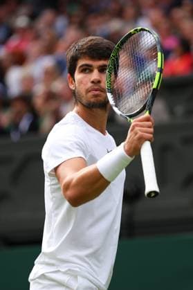Mandatory Credit: Photo by Ella Ling Shutterstock (14011309ef) Carlos Alcaraz during the Men s Singles final Wimbledon Tennis Championships, Day 14, The All England Lawn Tennis and Croquet Club, London, UK - 16 Jul 2023 Wimbledon Tennis Championships, Day 14, The All England Lawn Tennis and Croquet Club, London, UK - 16 Jul 2023  Copyright: xEllaxLing Shutterstockx 14011309ef