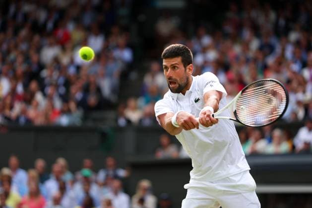 Mandatory Credit: Photo by Ella Ling Shutterstock (14011309fg) Novak Djokovic during the Men s Singles final Wimbledon Tennis Championships, Day 14, The All England Lawn Tennis and Croquet Club, London, UK - 16 Jul 2023 Wimbledon Tennis Championships, Day 14, The All England Lawn Tennis and Croquet Club, London, UK - 16 Jul 2023  Copyright: xEllaxLing Shutterstockx 14011309fg