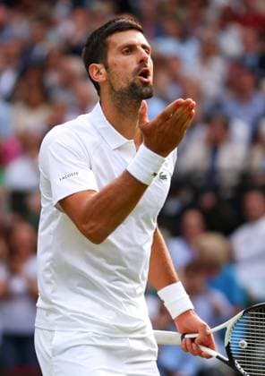 Mandatory Credit: Photo by Ella Ling Shutterstock (14011309fl) Novak Djokovic blows a kiss during the Men s Singles final Wimbledon Tennis Championships, Day 14, The All England Lawn Tennis and Croquet Club, London, UK - 16 Jul 2023 Wimbledon Tennis Championships, Day 14, The All England Lawn Tennis and Croquet Club, London, UK - 16 Jul 2023  Copyright: xEllaxLing Shutterstockx 14011309fl