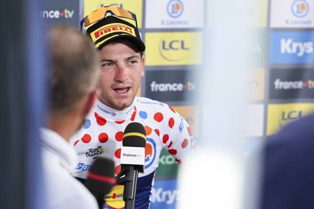 Sport Bilder des Tages Italian Giulio Ciccone of Lidl-Trek talks to the press after stage 15 of the Tour de France cycling race, from Les Gets Les Portes du Soleil to Saint-Gervais Mont-Blanc (179 km), France, Sunday 16 July 2023. This year s Tour de France takes place from 01 to 23 July 2023. DAVIDxPINTENS  x70680640x