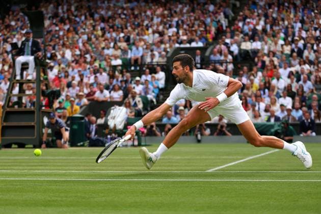 Mandatory Credit: Photo by Ella Ling Shutterstock (14011309fx) Novak Djokovic during the Men s Singles final Wimbledon Tennis Championships, Day 14, The All England Lawn Tennis and Croquet Club, London, UK - 16 Jul 2023 Wimbledon Tennis Championships, Day 14, The All England Lawn Tennis and Croquet Club, London, UK - 16 Jul 2023  Copyright: xEllaxLing Shutterstockx 14011309fx