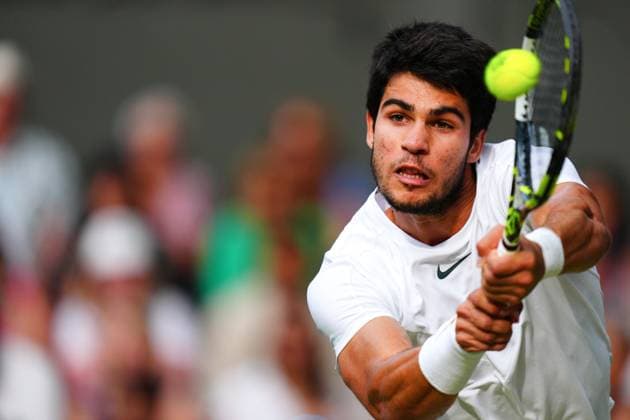 Mandatory Credit: Photo by Javier Garcia Shutterstock (14011311it) Carlos Alcaraz during the Men s Singles final Wimbledon Tennis Championships, Day 14, The All England Lawn Tennis and Croquet Club, London, UK - 16 Jul 2023 Wimbledon Tennis Championships, Day 14, The All England Lawn Tennis and Croquet Club, London, UK - 16 Jul 2023  Copyright: xJavierxGarcia Shutterstockx 14011311it