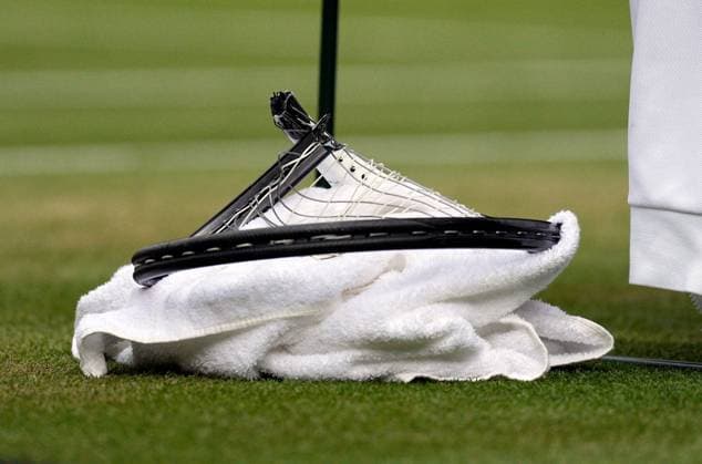 Mandatory Credit: Photo by Dave Shopland Shutterstock (14011307hy) The smashed racquet of Novak Djokovic during the Men s Singles final Wimbledon Tennis Championships, Day 14, The All England Lawn Tennis and Croquet Club, London, UK - 16 Jul 2023 Wimbledon Tennis Championships, Day 14, The All England Lawn Tennis and Croquet Club, London, UK - 16 Jul 2023  Copyright: xDavexShopland Shutterstockx 14011307hy