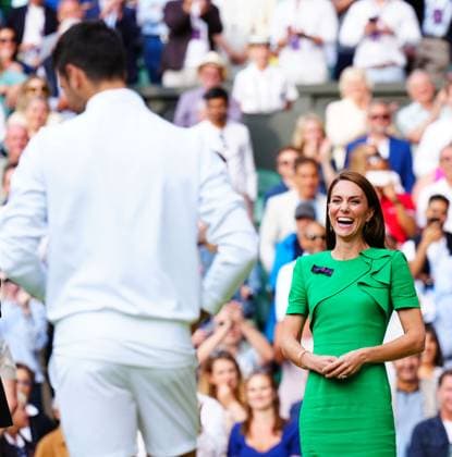 Mandatory Credit: Photo by Javier Garcia Shutterstock (14011311jw) Catherine Princess of Wales laughs towards Novak Djokovic after the Men s Singles final Wimbledon Tennis Championships, Day 14, The All England Lawn Tennis and Croquet Club, London, UK - 16 Jul 2023 Wimbledon Tennis Championships, Day 14, The All England Lawn Tennis and Croquet Club, London, UK - 16 Jul 2023  Copyright: xJavierxGarcia Shutterstockx 14011311jw