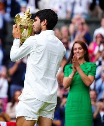 Mandatory Credit: Photo by Javier Garcia Shutterstock (14011311jx) Catherine Princess of Wales applauds Carlos Alcaraz after the Men s Singles final Wimbledon Tennis Championships, Day 14, The All England Lawn Tennis and Croquet Club, London, UK - 16 Jul 2023 Wimbledon Tennis Championships, Day 14, The All England Lawn Tennis and Croquet Club, London, UK - 16 Jul 2023  Copyright: xJavierxGarcia Shutterstockx 14011311jx