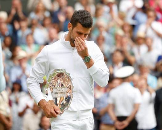 Finalist Novak Djokovic reacts emotionally during his speech, award ceremony, presentation Copyright: xJuergenxHasenkopfx