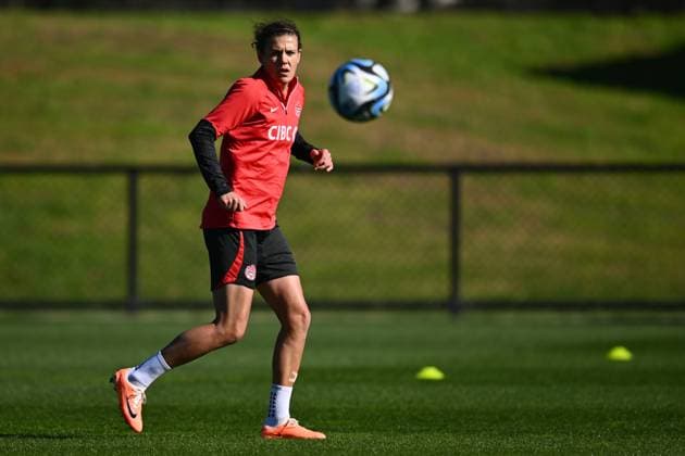 WWC23 CANADA TRAINING, Christine Sinclair of Canada during a team training session ahead of the FIFA Women?s World Cup at Olympic Park in Heidelberg West in Melbourne, Monday, July 17, 2023. ( NO ARCHIVING, EDITORIAL USE ONLY, NO USE IN BOOKS WITHOUT CONSENT MELBOURNE VIC AUSTRALIA  Copyright: xJOELxCARRETTx 20230717001821231215 