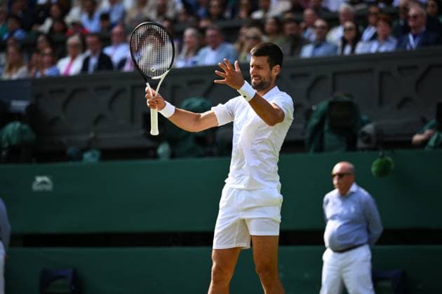 Wimbledon - Carlos Alcaraz Wins First Title Novak Djokovic (SRB) during the men final at the 2023 Wimbledon Championships at the AELTC in London, UK on July 16, 2023. Photo by Corinne Dubreuil ABACAPRESS.COMM London United Kingdom  Copyright: xDubreuilxCorinne ABACAx 860951_043 DubreuilxCorinne ABACAx 860951_043