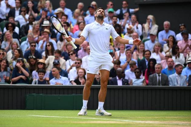 Wimbledon - Carlos Alcaraz Wins First Title Novak Djokovic (SRB) during the men final at the 2023 Wimbledon Championships at the AELTC in London, UK on July 16, 2023. Photo by Corinne Dubreuil ABACAPRESS.COMM London United Kingdom  Copyright: xDubreuilxCorinne ABACAx 860951_048 DubreuilxCorinne ABACAx 860951_048