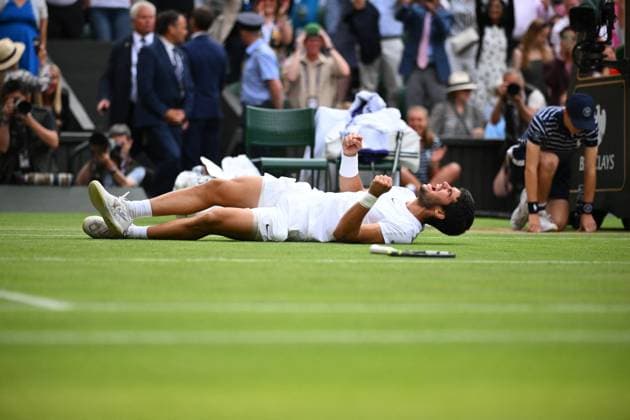 Wimbledon - Carlos Alcaraz Wins First Title Carlos Alcaraz (ESP) wins his first Wimbledon Championships at the 2023 Wimbledon Championships at the AELTC in London, UK on July 16, 2023. Photo by Corinne Dubreuil ABACAPRESS.COMM London United Kingdom  Copyright: xDubreuilxCorinne ABACAx 860951_081 DubreuilxCorinne ABACAx 860951_081
