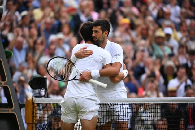Wimbledon - Carlos Alcaraz Wins First Title Carlos Alcaraz (ESP) wins his first Wimbledon Championships at the 2023 Wimbledon Championships at the AELTC in London, UK on July 16, 2023. Photo by Corinne Dubreuil ABACAPRESS.COMM London United Kingdom  Copyright: xDubreuilxCorinne ABACAx 860951_088 DubreuilxCorinne ABACAx 860951_088