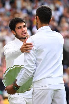 Wimbledon - Carlos Alcaraz Wins First Title Carlos Alcaraz (ESP) and Novak Djokovic (SRB) during the men final at the 2023 Wimbledon Championships at the AELTC in London, UK on July 16, 2023. Photo by Corinne Dubreuil ABACAPRESS.COMM London United Kingdom  Copyright: xDubreuilxCorinne ABACAx 860951_099 DubreuilxCorinne ABACAx 860951_099