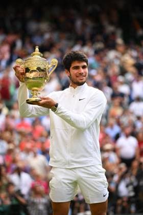 Wimbledon - Carlos Alcaraz Wins First Title Carlos Alcaraz (ESP) wins his first Wimbledon Championships at the 2023 Wimbledon Championships at the AELTC in London, UK on July 16, 2023. Photo by Corinne Dubreuil ABACAPRESS.COMM London United Kingdom  Copyright: xDubreuilxCorinne ABACAx 860951_106 DubreuilxCorinne ABACAx 860951_106