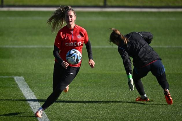 WWC23 CANADA TRAINING, Shelina Zadorsky of Canada during a team training session ahead of the FIFA Women?s World Cup at Olympic Park in Heidelberg West in Melbourne, Monday, July 17, 2023. ( NO ARCHIVING, EDITORIAL USE ONLY, NO USE IN BOOKS WITHOUT CONSENT MELBOURNE VIC AUSTRALIA  Copyright: xJOELxCARRETTx 20230717001821243199 