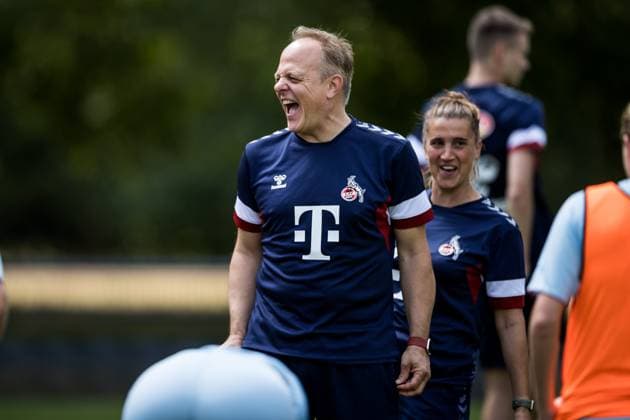 Training 1 FC Koeln women 17 07 2023 Daniel Weber coach 1 FC Koeln laughs Training 1 FC Koeln women Geissbockheim, 17 07 2023 Copyright: xBEAUTIFULxSPORTS Wunderlx