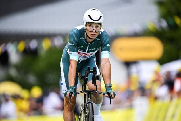 Belgian Jasper Philipsen of Alpecin-Deceuninck crosses the finish line of stage 16 of the Tour de France cycling race, an individual time trial from Passy to Combloux (22,4 km), France, Tuesday 18 July 2023. This year s Tour de France takes place from 01 to 23 July 2023. JASPERxJACOBS  x70761000x