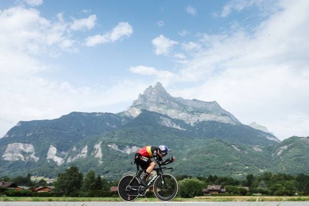 Belgian Wout Van Aert of Jumbo-Visma pictured in action during stage 16 of the Tour de France cycling race, an individual time trial from Passy to Combloux (22,4 km), France, Tuesday 18 July 2023. This year s Tour de France takes place from 01 to 23 July 2023. DAVIDxPINTENS  x70765224x