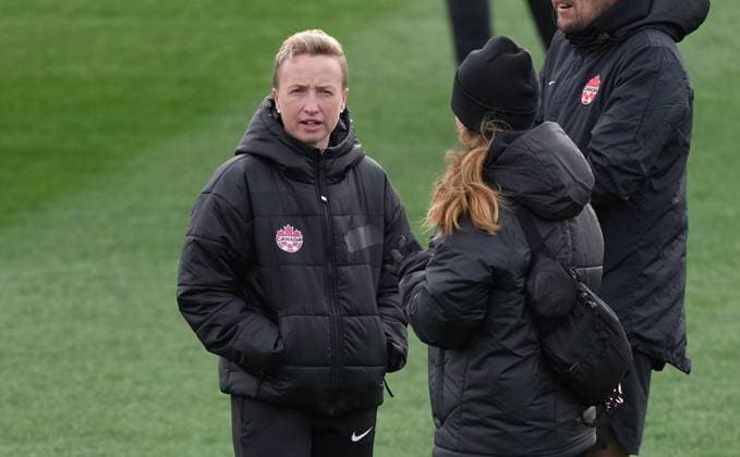 July 20, 2023, Melbourne, Australia: Canada head coach Bev Priestman looks on during a training session ahead of the FIFA Women s World Cup in Melbourne, Australia, Thursday, July 20, 2023. Canada News - July 20, 2023  - ZUMAc35_ 20230720_zaf_c35_005 Copyright: xScottxBarbourx