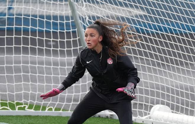 July 20, 2023, Melbourne, Australia: Canada goalkeeper Lysianne Proulx works during a training session ahead of the FIFA Women s World Cup in Melbourne, Australia, Thursday, July 20, 2023. Canada News - July 20, 2023  - ZUMAc35_ 20230720_zaf_c35_008 Copyright: xScottxBarbourx