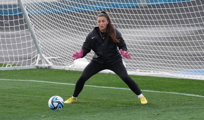 July 20, 2023, Melbourne, Australia: Canada goalkeeper Lysianne Proulx works during a training session ahead of the FIFA Women s World Cup in Melbourne, Australia, Thursday, July 20, 2023. Canada News - July 20, 2023  - ZUMAc35_ 20230720_zaf_c35_017 Copyright: xScottxBarbourx