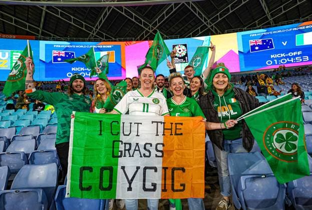 Australia Women v Ireland Women 2023 FIFA Women™s World Cup 20 07 2023. Republic of Ireland Women fans during the 2023 FIFA Women™s World Cup match between Australia Women and Ireland Women at Stadium Australia, Sydney, Australia on 20 July 2023. Editorial use only , Copyright: xNigelxKeenex PSI-17648-0010