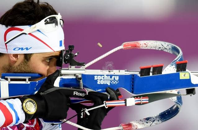 Winter Olympics - Martin Fourcade Wins Gold Medal - Sochi France s Martin Fourcade in action during the Men s Biathlon 12.5km Pursuit competition during the Sochi 2014 Olympic Games, Olympische Spiele, Olympia, OS at the Laura Cross Biathlon Center in Krasnaya Polyana, near Sochi, Russia on February 10, 2014. Photo by Nicolas Gouhier ABACAPRESS.COM Sochi Krasnaya Polyana Russia  Copyright: xGouhier-Zabulon ABACAx 433291_002 Gouhier-Zabulon ABACAx 433291_002