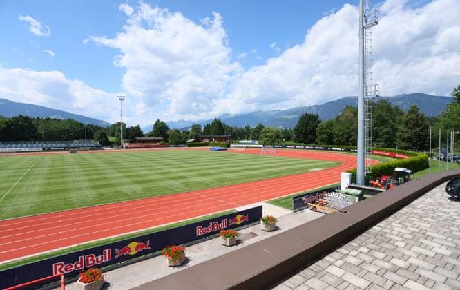RB Leipzig Italy training camp Bruneck, 20 07 2023, Sportpark Reiperting Reischach, football, RB Leipzig GER Bundesliga training camp in South Tyrol Italy , In the picture stadium overview , Picture Point