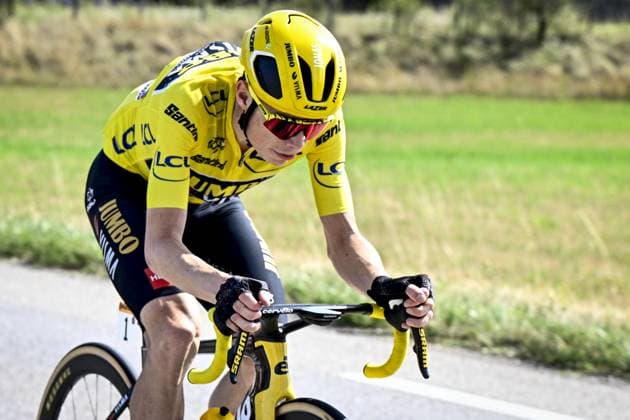 Danish Jonas Vingegaard of Jumbo-Visma pictured in action during stage 18 of the Tour de France cycling race from MoÃ»tiers to Bourg-en-Bresse (184,9 km), France, Thursday 20 July 2023. This year s Tour de France takes place from 01 to 23 July 2023. JASPERxJACOBS  x70856608x