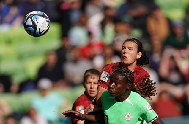 July 21, 2023, Melbourne, MB, Australia: Canada s Christine Sinclair battles for the ball with Nigeria s Christy Ucheibe during first half Group B soccer action at the FIFA Women s World Cup in Melbourne, Australia, Friday, July 21, 2023. Canada News - July 21, 2023  - ZUMAc35_ 20230721_zaf_c35_006 Copyright: xScottxBarbourx