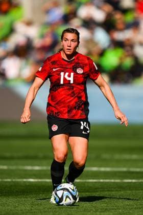 WWC23 CANADA NIGERIA, Vanessa Gilles of Canada in action during the FIFA Women s World Cup 2023 soccer match between Nigeria and Canada at Melbourne Rectangular Stadium in Melbourne, Friday, July 21, 2023. ( NO ARCHIVING, EDITORIAL USE ONLY, NO USE IN BOOKS WITHOUT CONSENT MELBOURNE VICTORIA AUSTRALIA  Copyright: xMORGANxHANCOCKx 20230721001822526166 