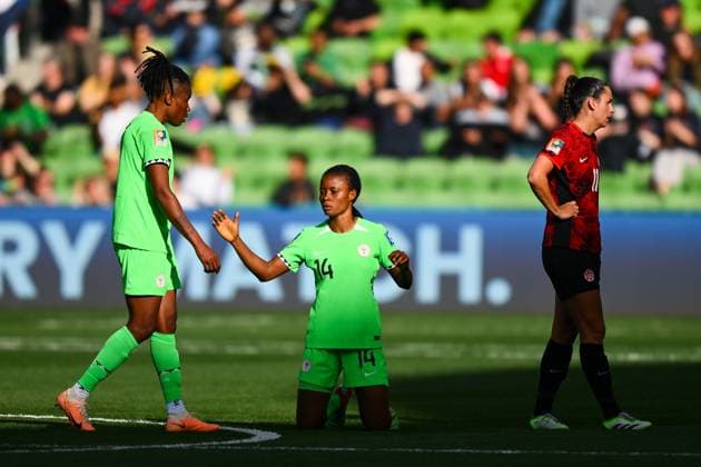 WWC23 CANADA NIGERIA, Blessing Demehin of Nigeria reacts after the FIFA Women s World Cup 2023 soccer match between Nigeria and Canada at Melbourne Rectangular Stadium in Melbourne, Friday, July 21, 2023. ( NO ARCHIVING, EDITORIAL USE ONLY, NO USE IN BOOKS WITHOUT CONSENT MELBOURNE VICTORIA AUSTRALIA  Copyright: xMORGANxHANCOCKx 20230721001822541783 