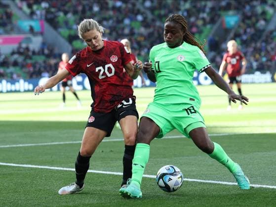 Mandatory Credit: Photo by Isabel Infantes Shutterstock (14016156ab) Melbourne, Australia, July 21st 2023: Canada s Cloe Lacasse and Nigeria s Christy Ucheibe during the 2023 FIFA Womens World Cup football match between Nigeria and Canada at Rectangular Stadium in Melbourne, Australia.(Isabel Infantes Shutterstock) Nigeria Women v Canada Women, FIFA Women s World Cup, Group B, Football, Melbourne Rectangular Stadium, Melbourne. Australia - 21 Jul 2023 Editorial use only Nigeria Women v Canada Women, FIFA Women s World Cup, Group B, Football, Melbourne Rectangular Stadium, Melbourne. Australia - 21 Jul 2023 Editorial use only  Copyright: xIsabelxInfantes Shutterstockx 14016156ab