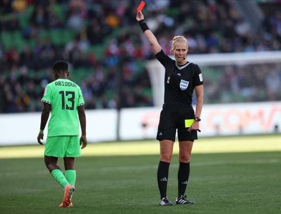 Mandatory Credit: Photo by Isabel Infantes Shutterstock (14016156av) Melbourne, Australia, July 21st 2023: Nigeria s Deborah Abiodun gets a red card during the 2023 FIFA Womens World Cup football match between Nigeria and Canada at Rectangular Stadium in Melbourne, Australia.(Isabel Infantes Shutterstock) Nigeria Women v Canada Women, FIFA Women s World Cup, Group B, Football, Melbourne Rectangular Stadium, Melbourne. Australia - 21 Jul 2023 Editorial use only Nigeria Women v Canada Women, FIFA Women s World Cup, Group B, Football, Melbourne Rectangular Stadium, Melbourne. Australia - 21 Jul 2023 Editorial use only  Copyright: xIsabelxInfantes Shutterstockx 14016156av