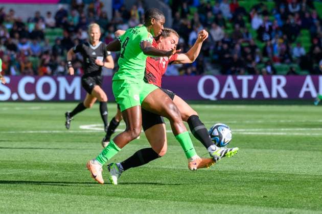 Assist Oshoala and Vanessa Gilles during the FIFA Women s World Cup 2023 match between Nigeria Women and Canada Women at Melbourne Rectangular Stadium, Melbourne, Australia on 21 July 2023. Copyright: xRichardxNicholsonx 37810007