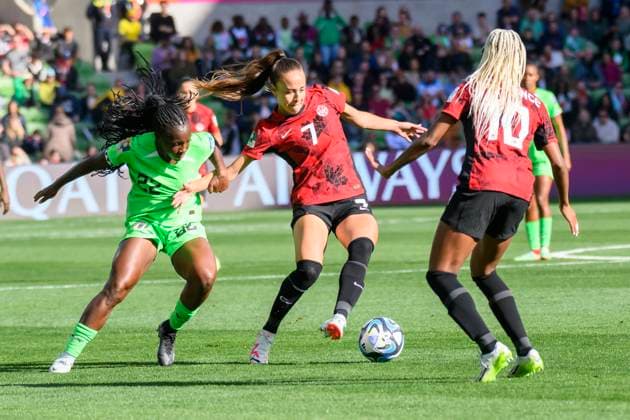 Lysine Proulx and Julia Grosso during the FIFA Women s World Cup 2023 match between Nigeria Women and Canada Women at Melbourne Rectangular Stadium, Melbourne, Australia on 21 July 2023. Copyright: xRichardxNicholsonx 37810010