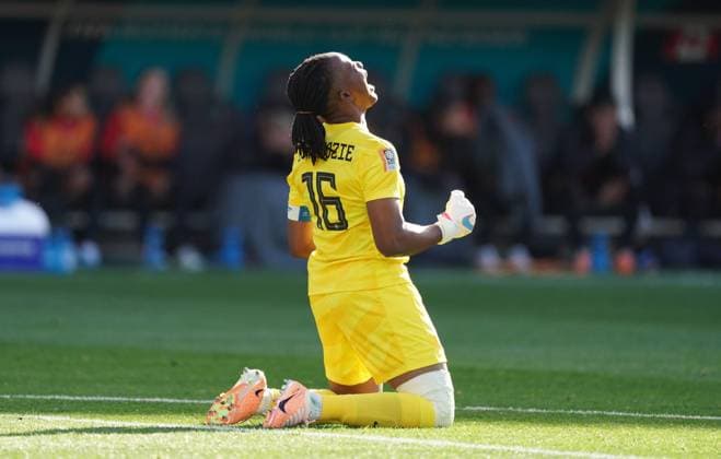 July 21, 2023, Melbourne, Australia: Nigeria goalkeeper Chiamaka Nnadozie celebrates at the final whistle of Group B soccer action against Canada at the FIFA Women s World Cup in Melbourne, Australia, Friday, July 21, 2023. Canada News - July 21, 2023  - ZUMAc35_ 20230721_zaf_c35_029 Copyright: xScottxBarbourx