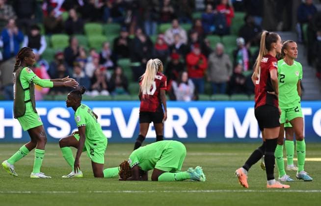 Nigeria v Canada: Group B - FIFA Women s World Cup Australia & New Zealand 2023 Nigeria team players reacts after the scoreless draw in the FIFA Women s World Cup Group B match between Nigeria and Canada at Melbourne Rectangular Stadium on July 21, 2023 in Melbourne Naarm, Australia. Melbourne Australia  Copyright: xIzharxKhanx originalFilename:khan-nigeriav230721_npTkD.jpg