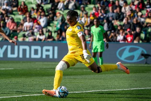 Melbourne, Australia, July 21st 2023: Goalkeeper Chiamaka Nnadozie (16 Nigeria) kicks the ball during the 2023 FIFA Womens World Cup football match between Nigeria and Canada at Melbourne Rectangular Stadium in Melbourne, Australia. (Noe Llamas SPP) Copyright: xNoexLlamasx xSPPx spp-en-NoLlSp-20230721-DSC09315
