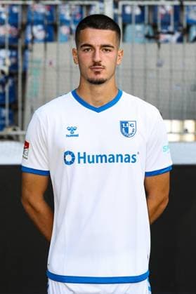 Andi Hoti 1 FC Magdeburg,3 2 football Bundesliga portrait appointment 2023 2024 official photo appointment 1 FC Magdeburg in the MDCC Arena in Magdeburg portrait, portrait,single image,Germany, football, men,GER,20 07 2023 Christian Schroedter